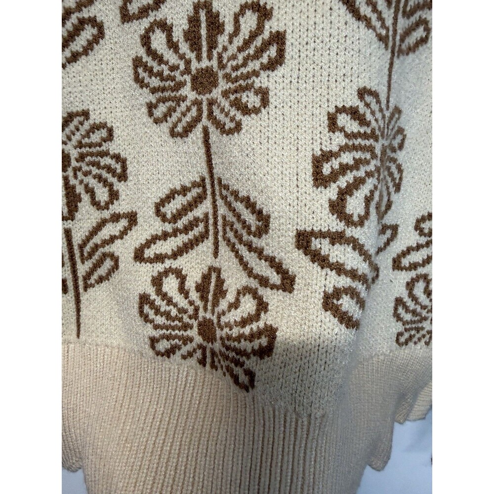 &merci Floral Jacquard Sweater Vest Cream Brown Side Tie Bow Scallop Sz M NWT - Picture 3 of 14
